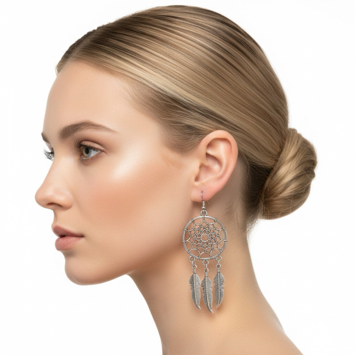 Dream Catcher Fashion Earrings in Silver tone