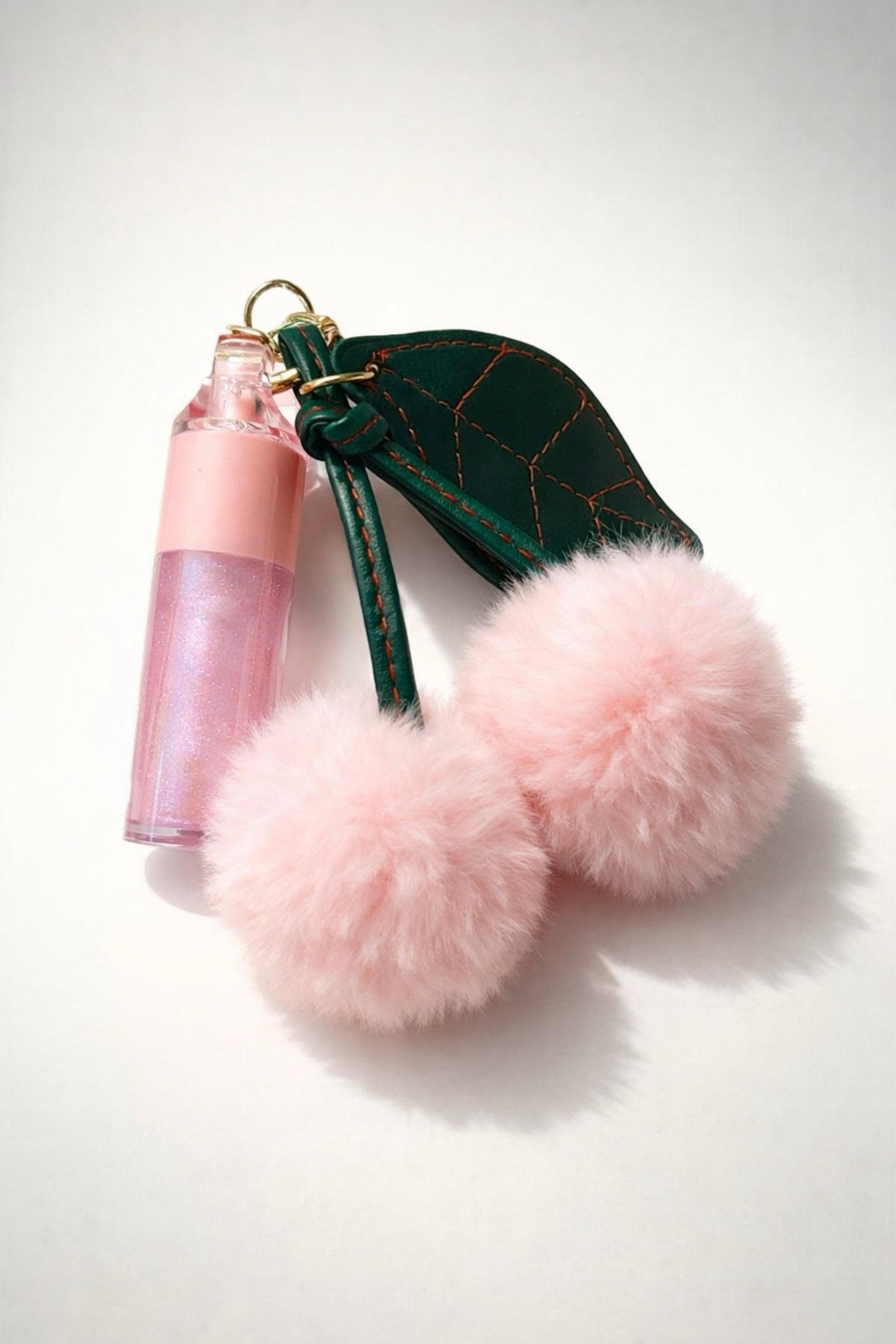 Fluffy Cherry Keychain/Bag charm with attached lipgloss
