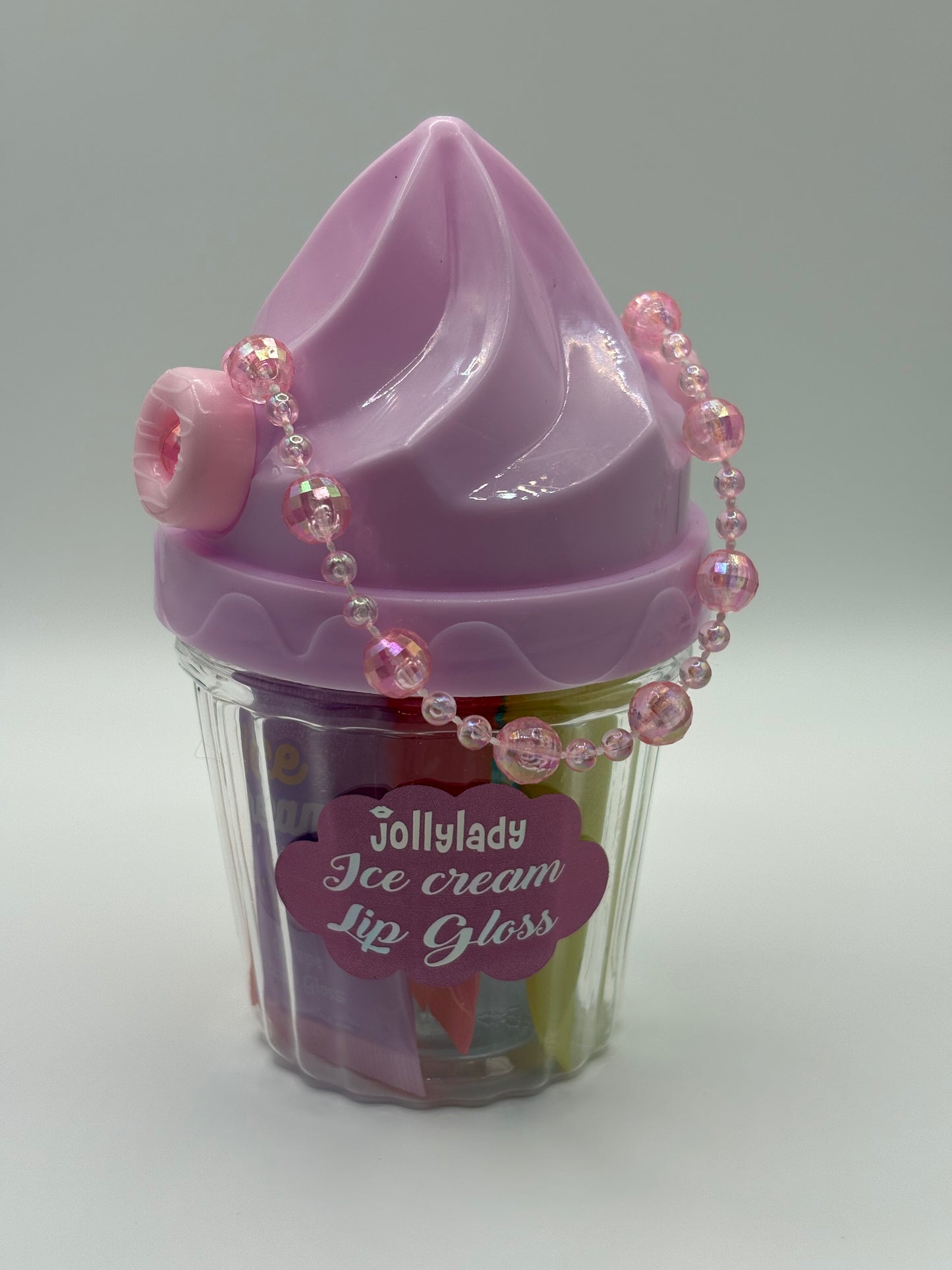 5 flavor lip glosses in icecream container