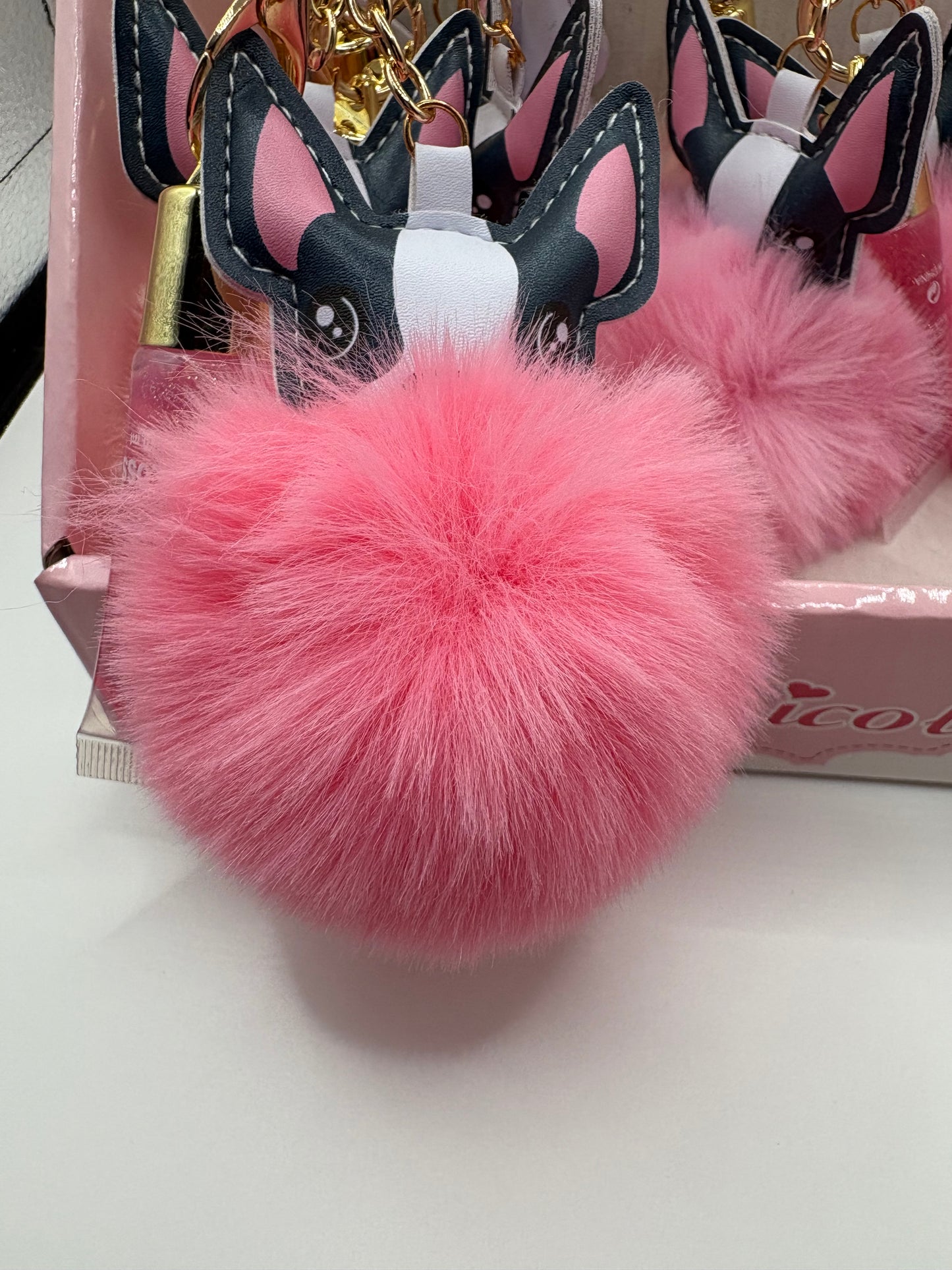 Fancy Frenchie Pom Keychain / bag charm with lipgloss