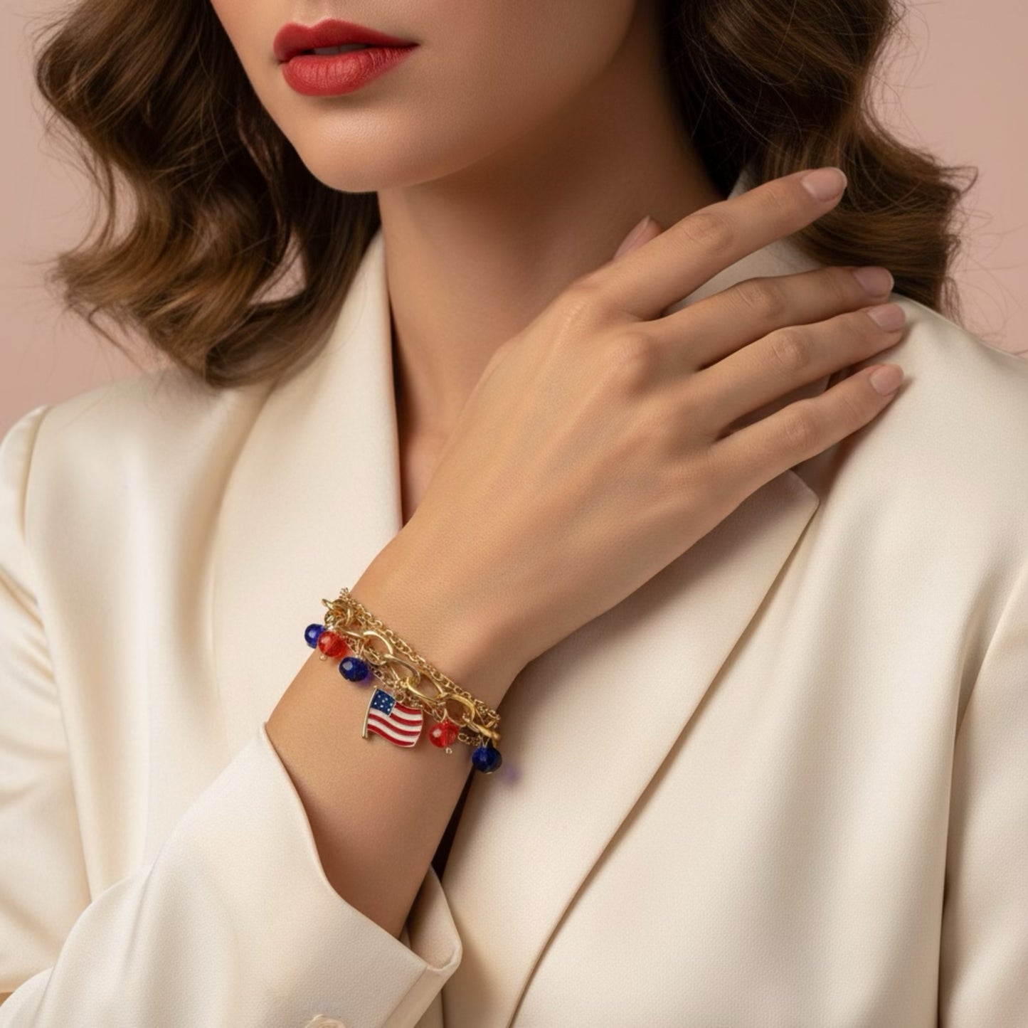 Three-layer Gold tone Patriotic Bracelets