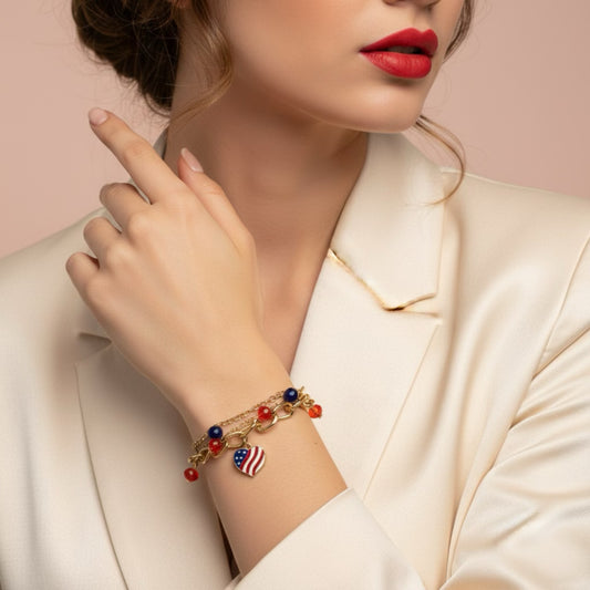Three-layer Gold tone Patriotic Bracelets