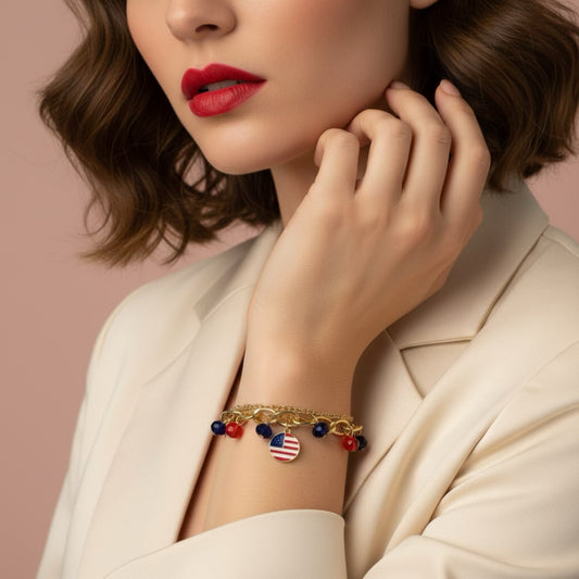 Three-layer Gold tone Patriotic Bracelets