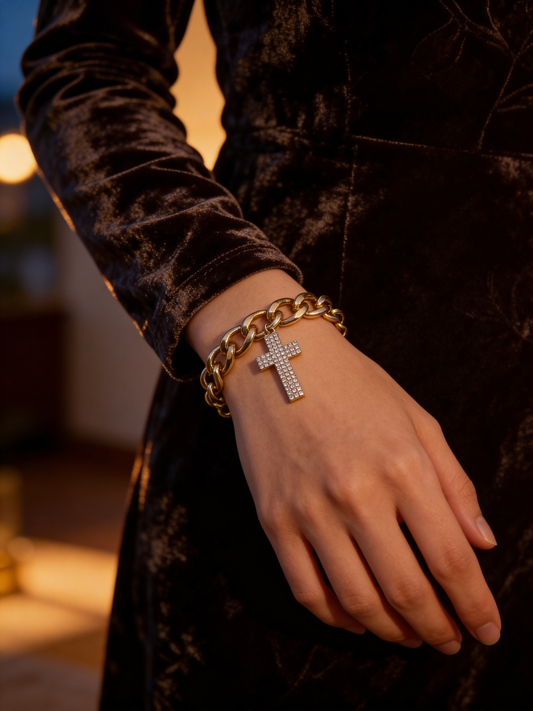 Fashion Rhinestone Embellished Cross Bracelet