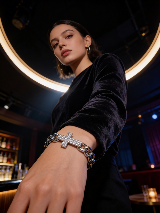 Fashion Rhinestone Embellished Cross Bracelet