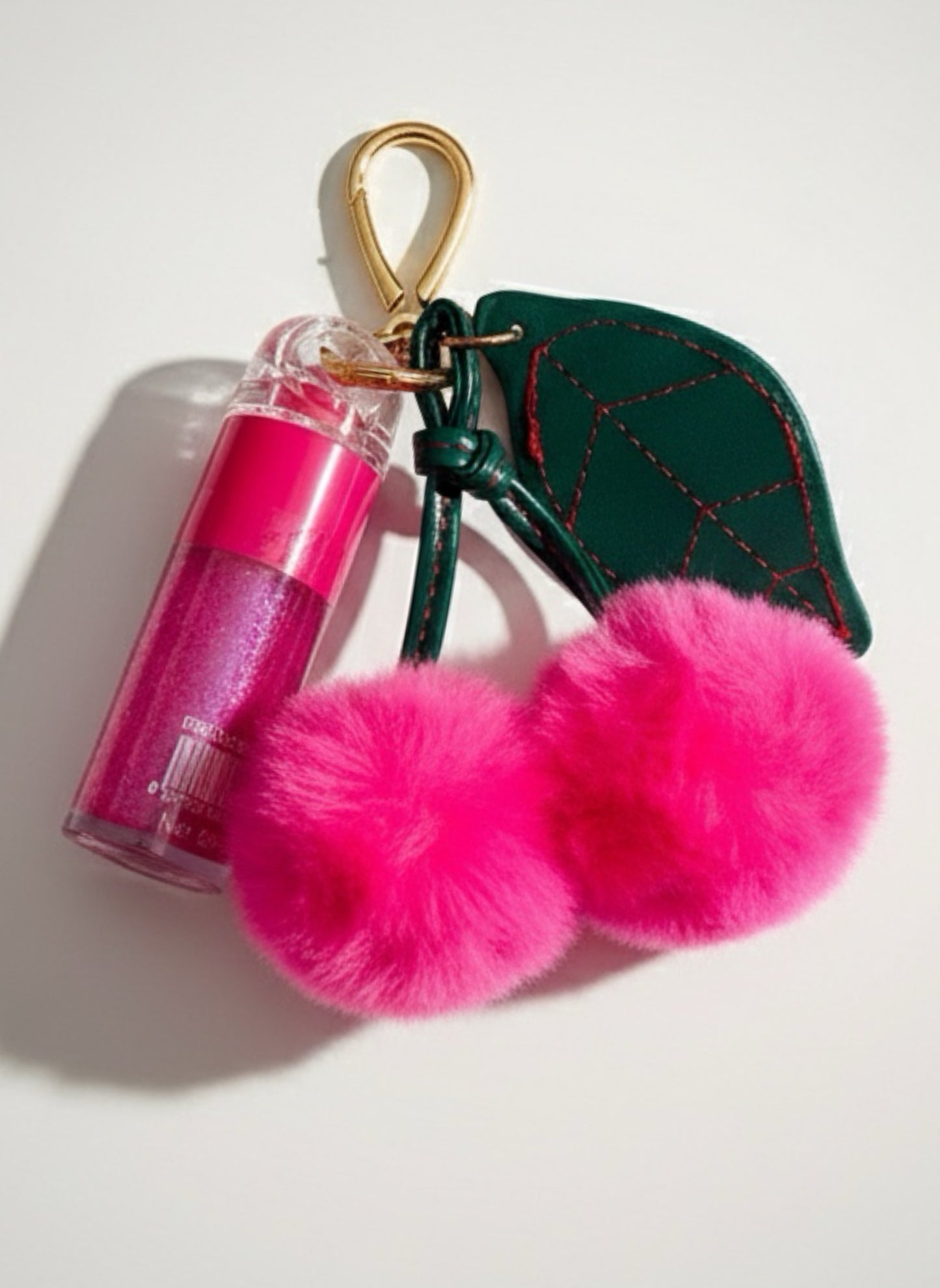 Fluffy Cherry Keychain/Bag charm with attached lipgloss