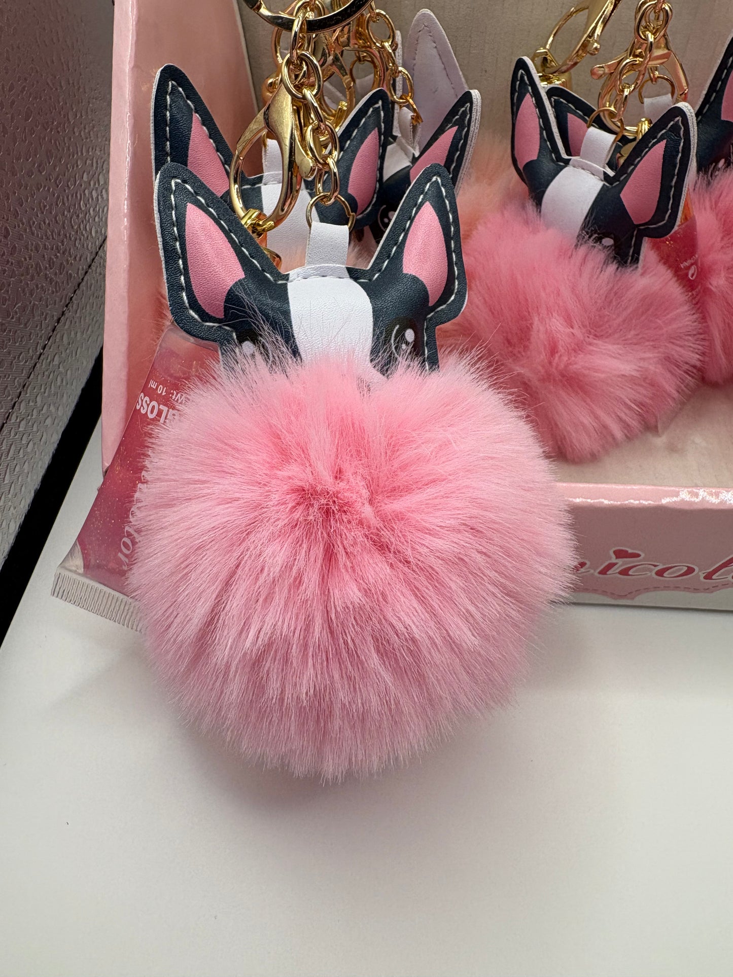 Fancy Frenchie Pom Keychain / bag charm with lipgloss