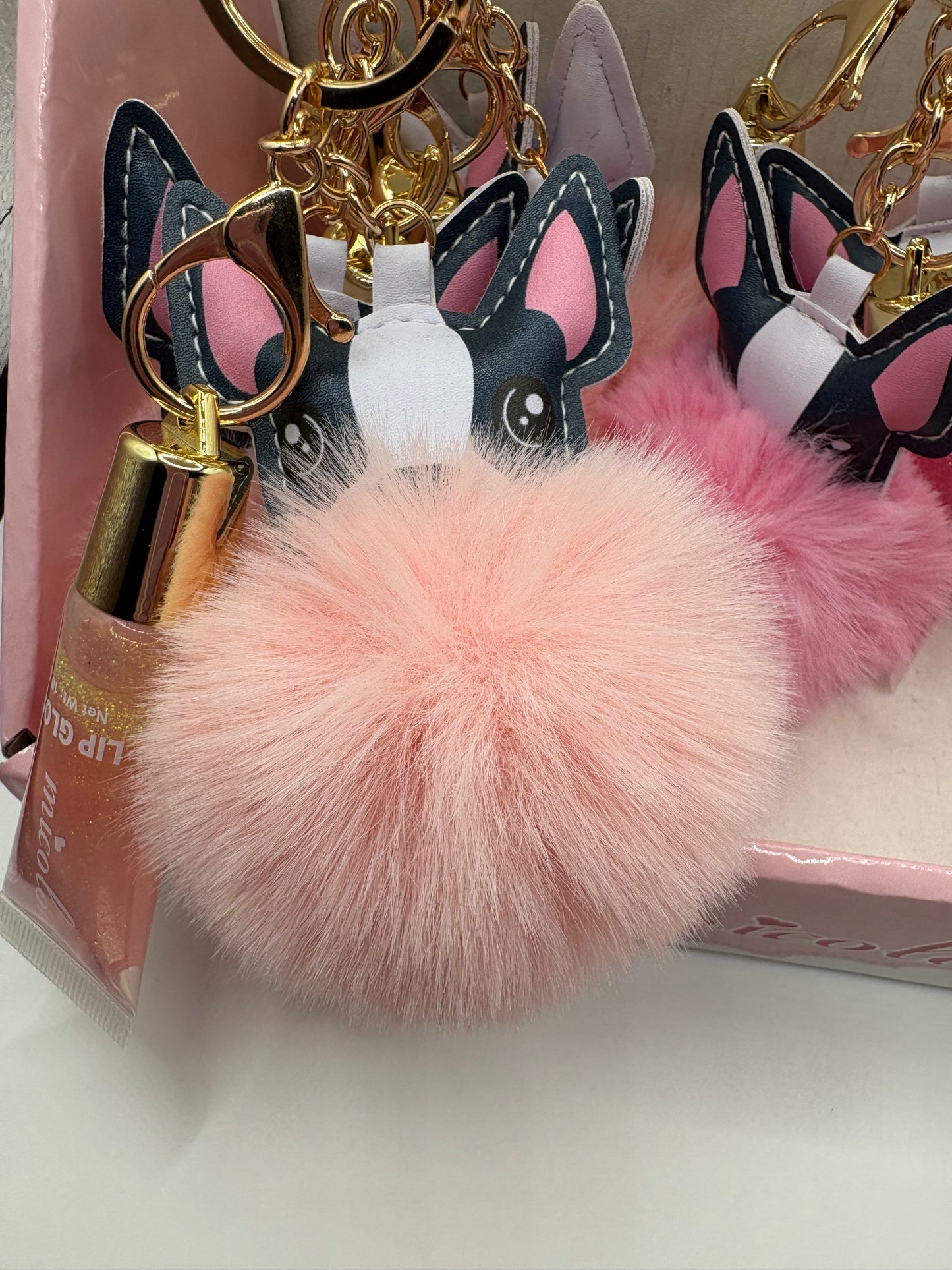 Fancy Frenchie Pom Keychain / bag charm with lipgloss