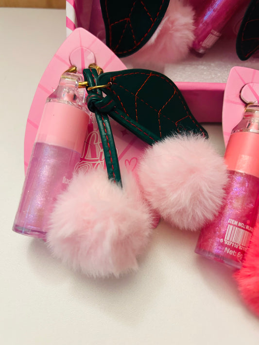 Fluffy Cherry Keychain/Bag charm with attached lipgloss