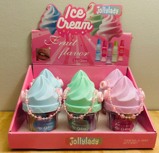 5 flavor lip glosses in icecream container